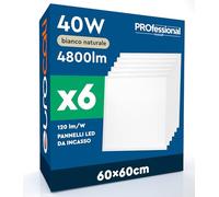 6 Pannelli LED 60x60 40W Quadrati da Incasso 4800 lumen con Driver Philips - Luce Naturale 4000K - Plafoniera da Ufficio ad Alta Luminosità 120 lm/W Lampada da Soffitto per Controsoffitti Modulari