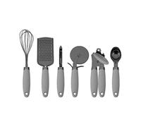 6 Pc Essentials Kitchen Stainless Steel Gadget Set Black Gun Metal with Soft Touch Handles for Cooking