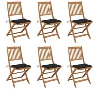 6 Pcs Acacia Wood Folding Garden Chairs with Cushions, Outdoor Patio Furniture Set for Relaxing in Sun, Foldable Comfortable Seating for Backyard, Poolside, Durable Solid Wood Construction