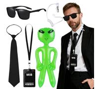 6 Pcs Agente Costume Accessori, Set di Accessori per Agente Con Occhiali Da Sole Neri Tie Earpiece Id Card Holder per Uomini Donne, per Carnevale Cosplay Feste