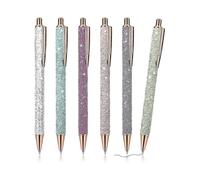 6 Pcs Bling Sparkly Metal Pens, Retractable Ballpoint Pens Cute Glitter 1.0mm Black Ink Fine Point Gift Writing Journaling Students Teachers Drawing G