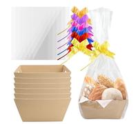 6 Pcs Cesto Regalo, 25x20x11,5cm, Cesti Regali Vuoti con 6 Sacchetti Trasparenti e 6 Fiocchi, Contenitori Kraft con Manici, Vassoio Carta Rettangolare, Confezione Regalo Donna Uomo Compleanno Festa