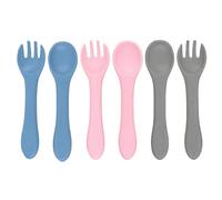 6 PCS Cucchiai da Alimentazione per Bambini, Cucchiaino Svezzamento | 3 Colori Blu Rosa Grigio Cucchiaino per Bambini, Cucchiaio in Silicone Morbido Senza BPA