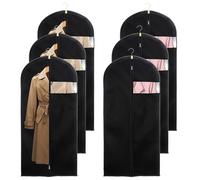 6 Pcs Custodie Sacchetti Vestiti in Tessuto non Tessuto da Appendere 60 x 140 cm, Copriabiti Riutilizzabili Nero Antipolvere con Finestra e Cerniera per Camicie, Completi, Giacche e Abiti