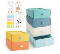 6 PCS Desktop Cassettiera Scrivania, Scrivania Cassettiera Salvaspazio con 6 Cassetti, Impilabile Cassettiera Plastica con 4 Schede, Mobiletto Multiuso per Trucco, Bagno, Dormitorio（6 Cassetti）