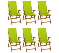 6 Pcs Folding Garden Chairs with Cushions, Solid Acacia Wood Outdoor Dining Chairs for Patio, Terrace, Backyard, Vintage Style Adjustable Reclining Seating Furniture, Easy to Clean and Space Saving