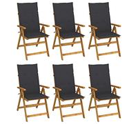 6 Pcs Folding Garden Chairs with Cushions, Solid Acacia Wood Outdoor Dining Chairs for Patio, Terrace, Backyard, Vintage Style, 5 Adjustable Positions, Easy to Clean and Store, Max Load 110kg