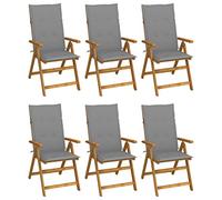 6 Pcs Folding Garden Chairs with Cushions, Solid Acacia Wood Outdoor Dining Chairs for Patio, Terrace, Backyard, Vintage Style, 5 Adjustable Positions, Space Saving, Easy to Clean, Max Load 110kg