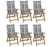 6 Pcs Folding Garden Chairs with Cushions, Solid Acacia Wood Outdoor Dining Chairs for Patio, Terrace, Backyard, Vintage Style Adjustable Reclining Seats, Easy to Clean and Space Saving