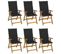 6 Pcs Folding Garden Chairs with Cushions, Solid Acacia Wood Patio Dining Chairs, Vintage Style Outdoor Furniture for Terrace, Balcony, Backyard, 5 Adjustable Positions, Foldable & Space Saving