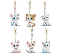 6 Pcs Gatto Pattern Art Pittura di Diamanti Portachiavi 5D DIY Doppio Lato Animale Fatti a Mano Mosaico Painting Pendant Bottiglia Gatto Decor Mosaico Strass Kit Portachiavi Artigianale per Borsa (B)