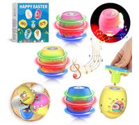 6 PCS Giocattoli Top a Luce per Uova di Pasqua, Giroscopio Lampeggiante con Luci LED e Musica, Palline Magiche UFO Fidget, Kit per la Caccia alle Uova di Pasqua, Regali per Bambini 3-12+