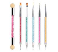 6 Pcs Nail Art Pennelli Set, 5 Pezzi Pennelli per Unghie Professionali Liner Pittura con Dotting Tools, 1 Pezzi Doppia Testa Spugna di Pennellino per DIY Disegno Decorazioni