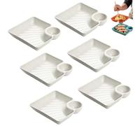6 Pcs Sauce Separated Plate,Chips and Salsa Serving Dish Plates,Dumpling Plates with Sauce Compartment,Veggie Platter Dipping Serving Trays with Sauces Rack,For Sushi,Chips,Fried Chicken (White)