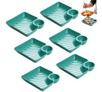 6 Pcs Sauce Separated Plate,Chips and Salsa Serving Dish Plates,Dumpling Plates with Sauce Compartment,Veggie Platter Dipping Serving Trays with Sauces Rack,For Sushi,Chips,Fried Chicken (Blue)