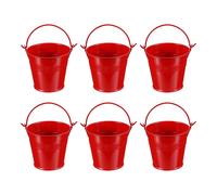 6 Pcs Secchiello Metallico 2.7"x2.3" con Manico per Mini Galvanizzato Rosso