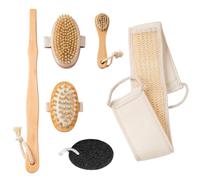 6 PCS Set Spazzole per Spazzolatura a Secco Corpo - Set Spazzola Corpo con Manico Lungo in Legno con Pietra Pomice & Spazzola Viso & Guanto Esfoliante, Spazzola Scrub Doccia con Setole