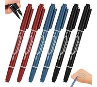 6 pennarelli per tatuaggi per pelle, penna all'henné a doppia testa con punta spessa e fine, portatili, per tatuaggi, rosso + nero + blu