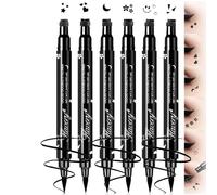 6 penne eyeliner a doppia punta, impermeabili, a prova di sbavature, con punta fine e simpatici timbri a forma di stella, cuore, luna, fiore, sorriso, viso, trucco nero ad asciugatura rapida per un