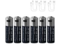 6 Pezzi 1,5V AA 3400mWh Litio Batteria Ricaricabile, 1,5Volt Doppia A Lithium 2200mAh Batterie per Telecomando/Controller/Radio, 2 in 1 USB-C Ricarica Cavo, 2 Ore Ricarica Rapida, 1200 Cicli ()