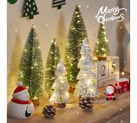 6 pezzi/1 pezzo Decorazioni natalizie Minialberi di Natale, Alberi di Natale artificiali in setole con base in legno per decorazioni natalizie, feste di Natale, casa, tavolo, artigianato, fotografia,