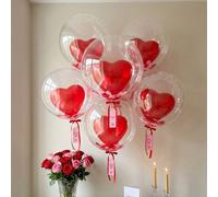6 pezzi/10 pezzi Set di palloncini romantici per San Valentino | Palloncino Bobo trasparente da 18 pollici + Palloncino a forma di cuore rosso da 10 pollici | Decorazione per festa a sorpresa per il f