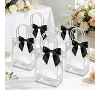 6 pezzi/12 pezzi/18 pezzi Sacchetti regalo in plastica trasparente riutilizzabili con manici, realizzati in materiale PP, adatti per fiori, con fiocco in nastro, ottimi per matrimoni, baby shower, fes