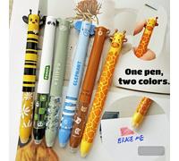 6 pezzi/12 pezzi Penne gel cancellabili a tema zoo carino, una penna con due colori di inchiostro blu e rosso con cancellino trasparente, penna gel a doppia retrazione con scatti, scrittura scorrevole