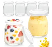 6 Pezzi 200ml Vasetti Yogurt Trasparente con Coperchio Plastica, Barattolo Vetro Piccoli Riutilizzabile Multifunzionale Senza BPA, Barattolini Ideali per Panna Cotta, Tiramisù, Budino, Dessert