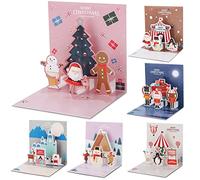 6 Pezzi 3D Cartoline di Natale con Buste, JRISBO Biglietti Auguri Natale 3D Pop-Up Christmas Cards Colorato Set di Cartoline Natale Xmas Regalo di Natale per Bambini Amici Famiglia