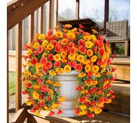 6 pezzi/4 pezzi/1 pezzo Decorazione floreale artificiale, Fiori arancioni appesi artificiali per decorazione esterna, Fiori finti da esterno con foglie di eucalipto, resistenti ai raggi UV, resistenti