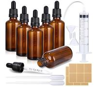 6 Pezzi 50 ml Boccette Vetro Contagocce, Flaconi Contagocce in Vetro, Ambrato Bottiglie Contagocce con pipette, Ambra Bottiglie Contagocce Vetro per Profumi Olio Essenzial Dropping Bottles 6 set