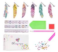 6 Pezzi 5D Forma di Piuma Segnalibri,5D Diamante Pittura Segnalibro,Diamond Painting Segnalibro per DIY Regali Artigianali, Strumenti di Lettura
