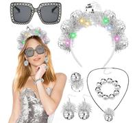 6 Pezzi Accessori Discoteca, Accessori Carnevale Donna, Costume da Disco 70s Fascia con Palla da Disco, Orecchini Palla da Discoteca, Bracciale per Anni '70/'80 Retrò Festa costume Carnevale Adulta