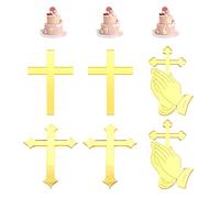 6 Pezzi Accessori per Torte a Croce Dorata - Decorazione in Acrilico per Cupcake, Battesimo dei Bambini, Celebrazione e Festa a Tema