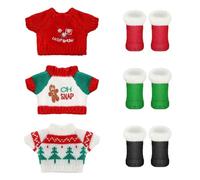 6 Pezzi Accessori Vestiti Bambole Set, Accessori Natalizi Bambole con Maglione Bambola Scarpe da Bambola, Vestiti per Bambole Elfo di Natale Stivaletti Bambola, 1/12 Vestiti Natalizi per Bambole