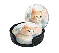 6 Pezzi Adorabile Gatto Sotto chieri in Pelle per Bevande con Supporto Set di Sotto chieri Tavolo per Bevande Sotto chieri per Tazze per Soggiorno Cucina Caffè Decor