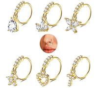 6 Pezzi Anelli da Naso Penzolanti,Kucheed 20G Luna Farfalla Stella Cuore Goccia Croce Orecchini Naso Anelli Ciondola,Cartilagine Elica Orecchini Cerchio Narice Setto Naso Piercing Gioielli per Donne