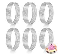 6 pezzi Anello for crostata rotondo in acciaio inox con fondo poroso for crostata, stampo for torta, stampo for torta perforato a caldo, mousse for torta, 8 cm