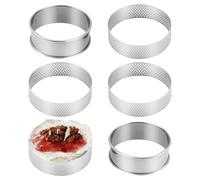 6 Pezzi Anello Microforato Crostata, Rotondo Stampo Crostata in Acciaio Inox, Anello per Torte Traforato per Pasticceria Dessert Mini Torte Muffin (8 cm)