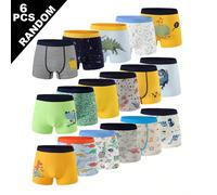 6 pezzi Assortimento casuale di boxer slip comodi con stampa di dinosauri e mostri cartoni animati carini per ragazzi 6Y,7Y,8Y,4Y,5YLettere,A strisce,PianteTessuto