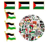 6 Pezzi Bandiera Palestina Badge con 50 pezzi Palestina Sticker,Palestine Nazionale Pin,Adesivi Palestine,Perni di Bandiera Palestinese (6 distintivi con bandiera e 50 adesivi)