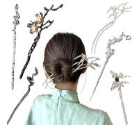 6 Pezzi Bastoncini per capelli in legno, Capelli Bastoni di Legno, Bacchette di Legno per Capelli, Fermaglio per Capelli Intagliato, Adatto a Donne con i Capelli Lunghi(Argento e Nero)