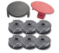6 pezzi bobine di ricambio per decespugliatore con 2 pezzi coperchio di ricambio,Bobine di ricambio standard,compatibili con Bosch 24 27 30-36 LI,F016800351 Bobina,bobine di ricambio standard