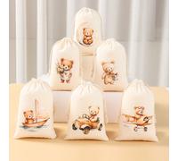 6 pezzi borse regalo a tema orso marrone, riutilizzabili con laccio, forniture per decorazione di feste di compleanno, matrimoni, baby shower, decorazioni di orsi marroni, sacchetti per caramelle, reg
