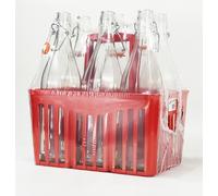 6 pezzi BOTT. COSTOLATA 1 LT in vetro TRASPARENTE con TAPPO + CESTELLO PLASTICA