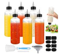 6 Pezzi Bottiglia Squeeze di Plastica, 250ml Trasparente Biberon Cucina con Tappi, Spazzola, Etichetta e Penna, Squeeze Bottle, Bottiglia per Squeeze in Plastica per Ketchup, Olio d'oliva, Mayo