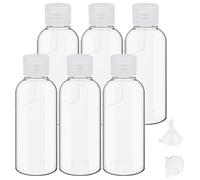 6 Pezzi Bottiglie di Viaggio, 100 ml set di bottiglie da viaggio in plastica con 2 piccoli imbuti, flaconi per la cosmetica trasparenti per viaggi, campeggio, viaggi d'affari