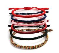 6 Pezzi Bracciale Buddista Set per Donne Uomini, Bracciale Tibetano Fortunato Bracciali Amicizia per Uomo Donna Bambini Ragazzi, Colorato intrecciato regolabile Stringa Tessuto Bracciale