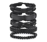 6 Pezzi Bracciale Uomo Pelle Punk da Donna con Ciondolo a Croce Bracciali Cuoio Cinturino da Polso Largo Marrone Nero Braccialetto Avvolgente Braccialetti Lunghezza Regolabile Uomo